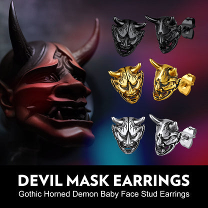 Halloween Hannya Mask Devil Horn Earrings For Men