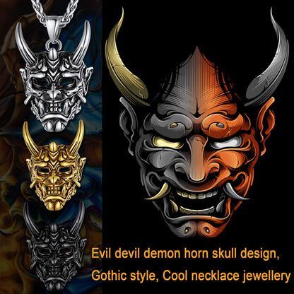 Gothic Punk Hannya Damon Mask Pendant Necklace for Men