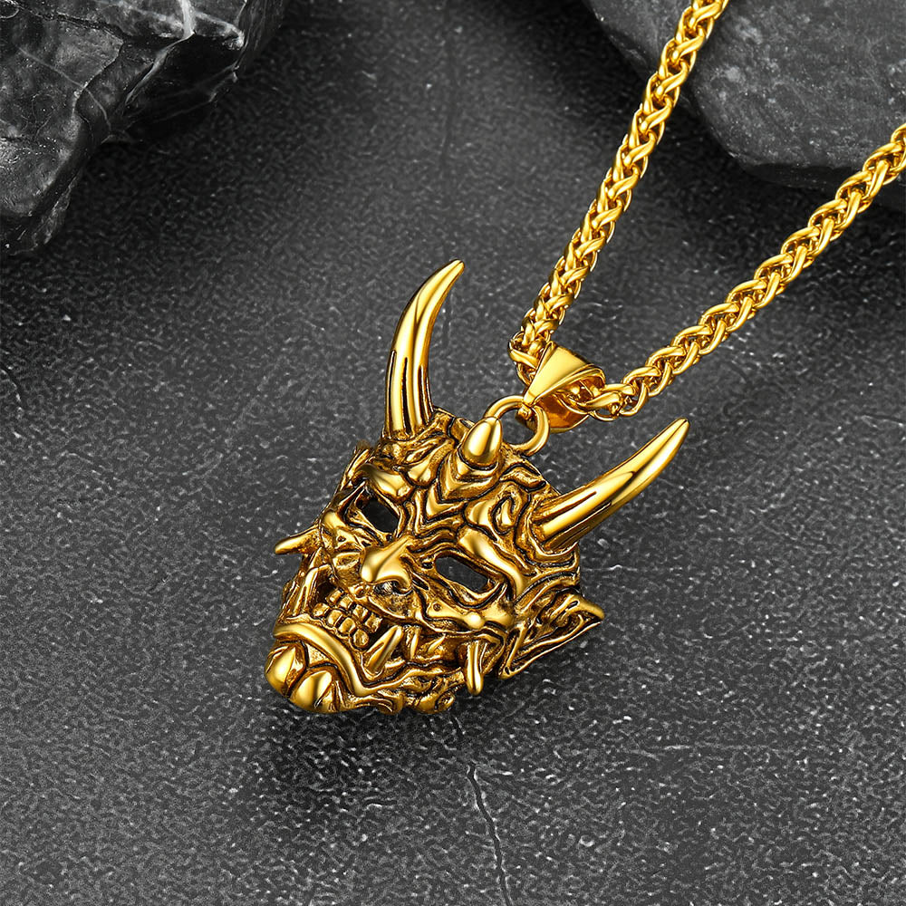 Gothic Punk Hannya Damon Mask Pendant Necklace for Men