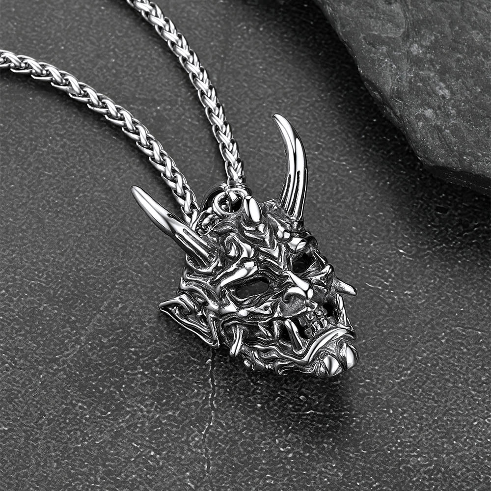 Gothic Punk Hannya Damon Mask Pendant Necklace for Men