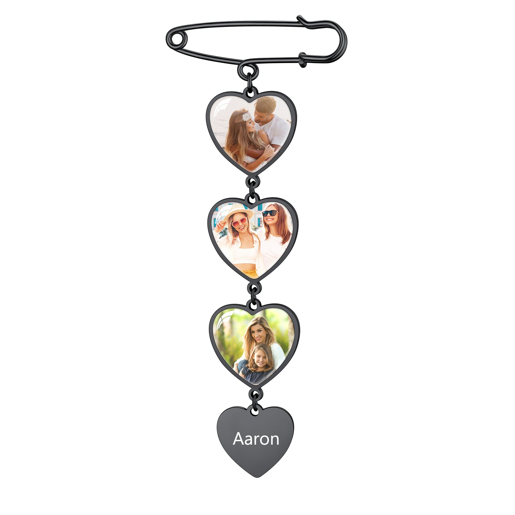 Personalized 1-3 Pictures Wedding Bouquet Charms Heart Brooch Pins 