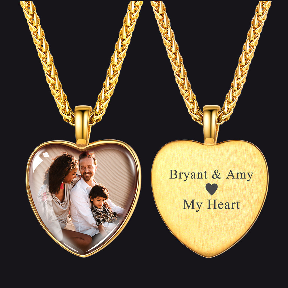 Personalized Heart Photo Memorial Necklace for Couple