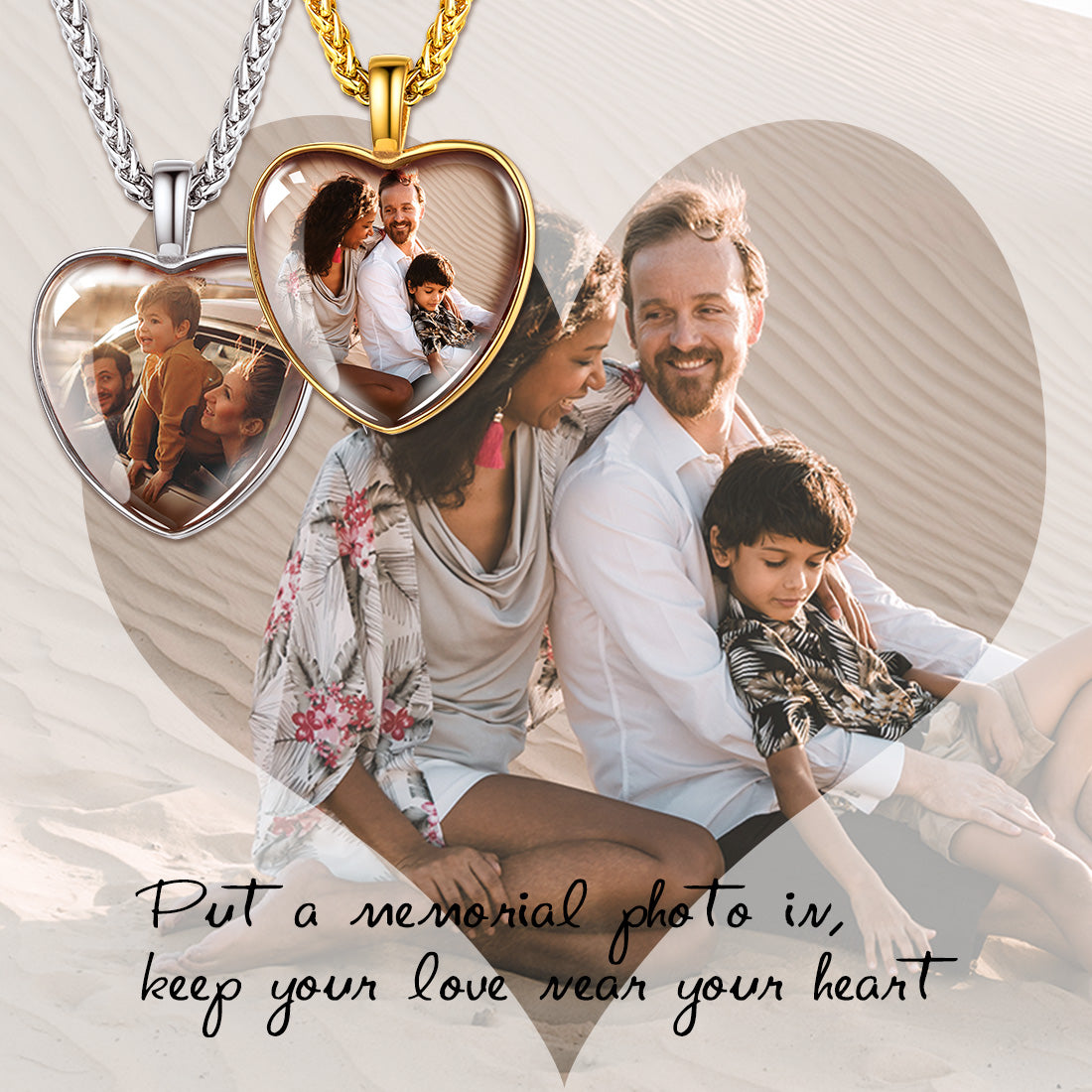 Personalized Heart Photo Memorial Necklace for Couple