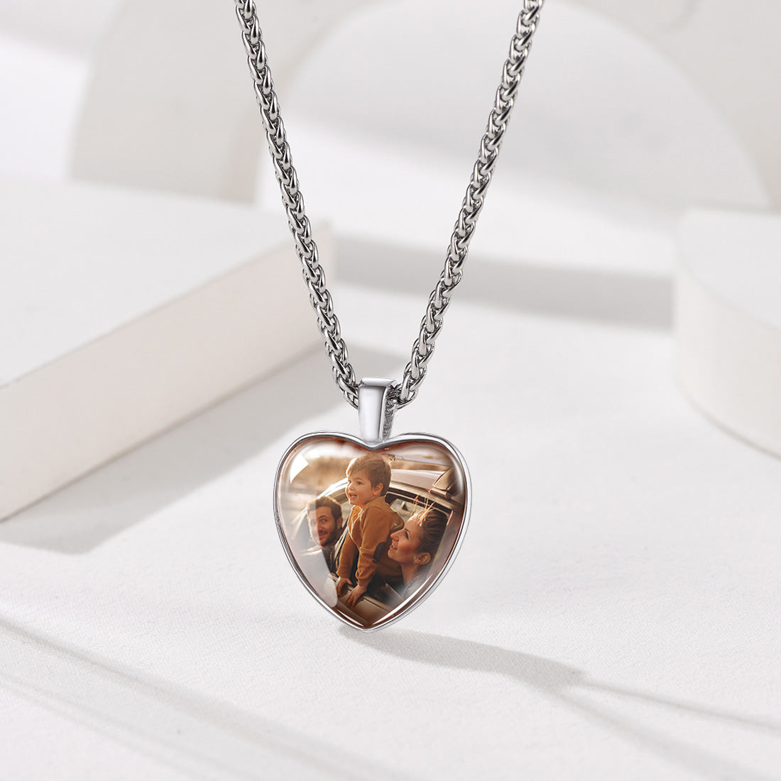 Personalized Heart Photo Memorial Necklace for Couple