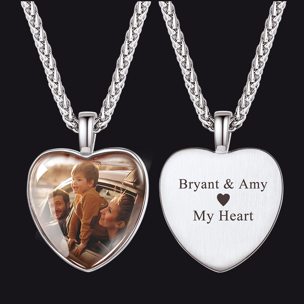 Personalized Heart Picture Memorial Necklace Couple