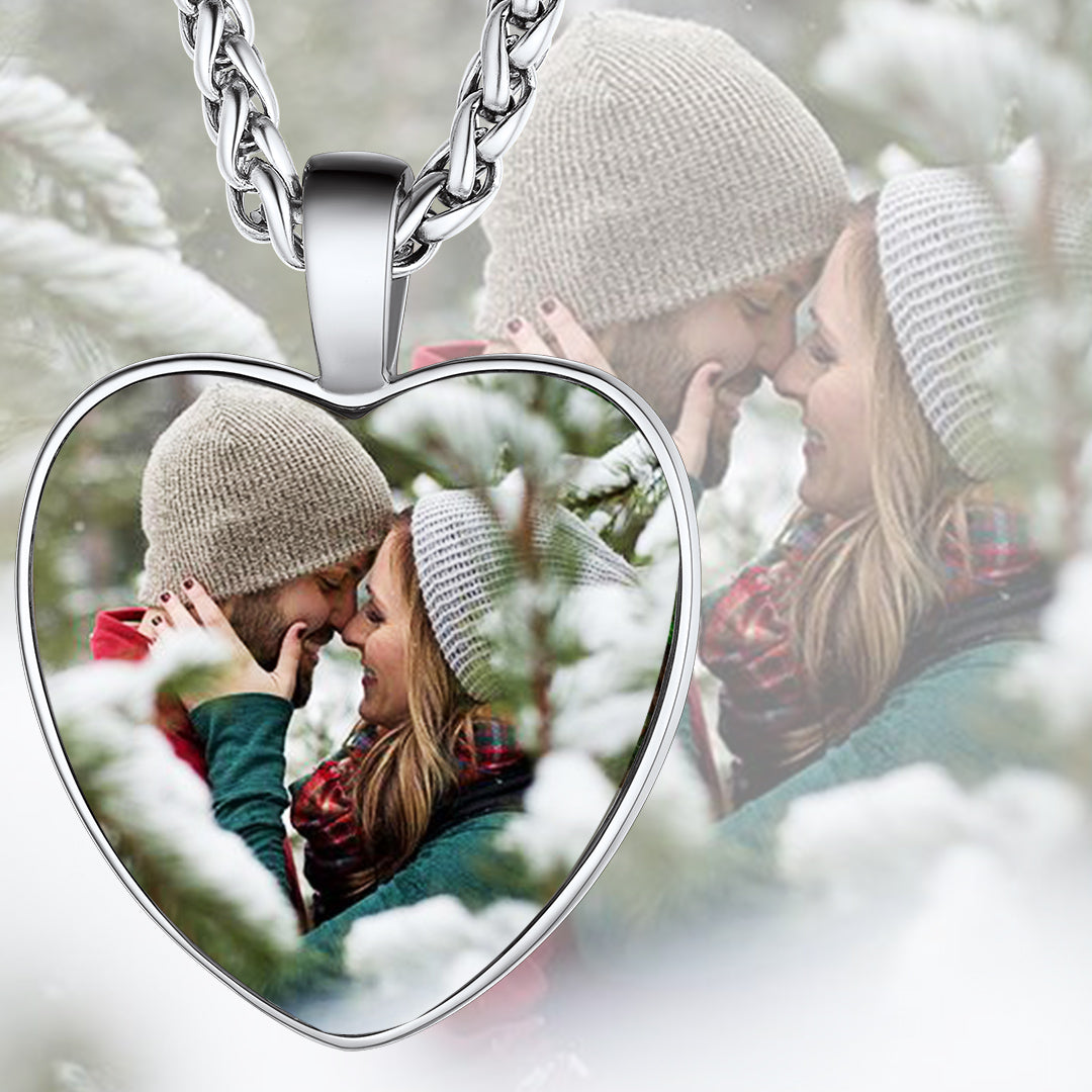 Personalized Heart Photo Memorial Necklace for Couple