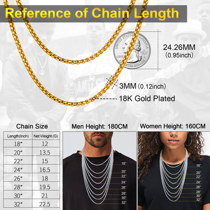 Hiphop Link Chain Necklace for Men, 3/6MM Wide