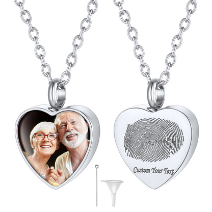 Custom Heart Shaped Urn Picture Pendant Necklaces for Ashes