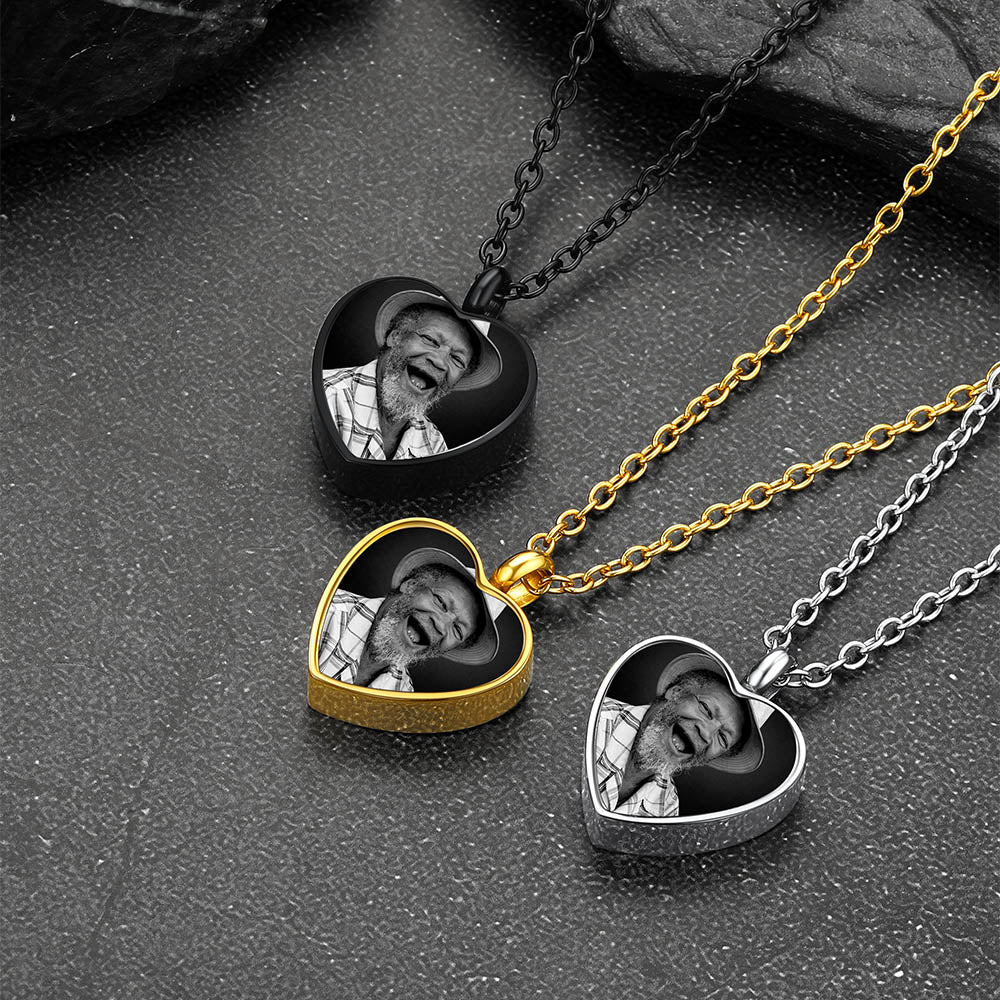 Custom Heart Shaped Urn Picture Pendant Necklaces for Ashes