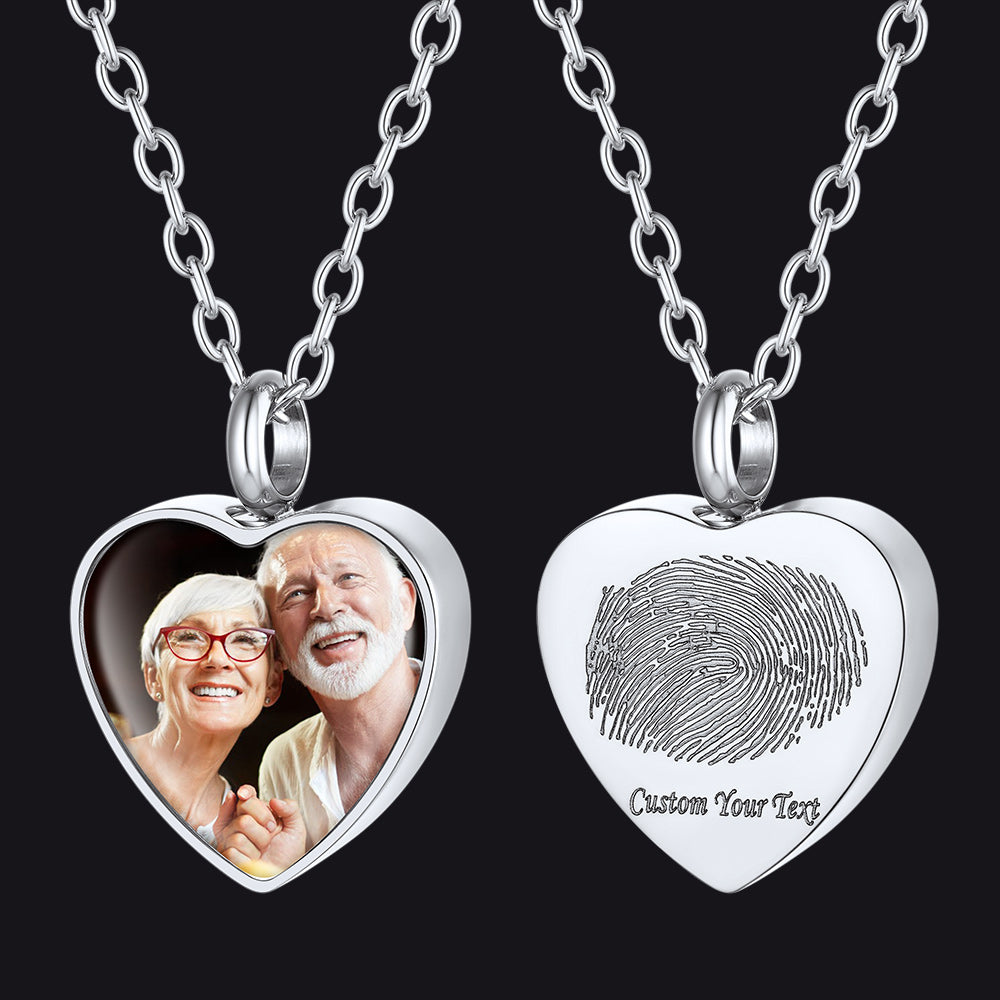 Custom Heart Shaped Urn Picture Pendant Necklaces for Ashes