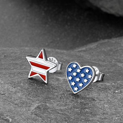 4th of July Heart Star Earrings American Flag Studs for Men