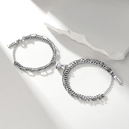 Magnetic Matching Bracelets for Couples – Layered Chain Couple Bracelet Set