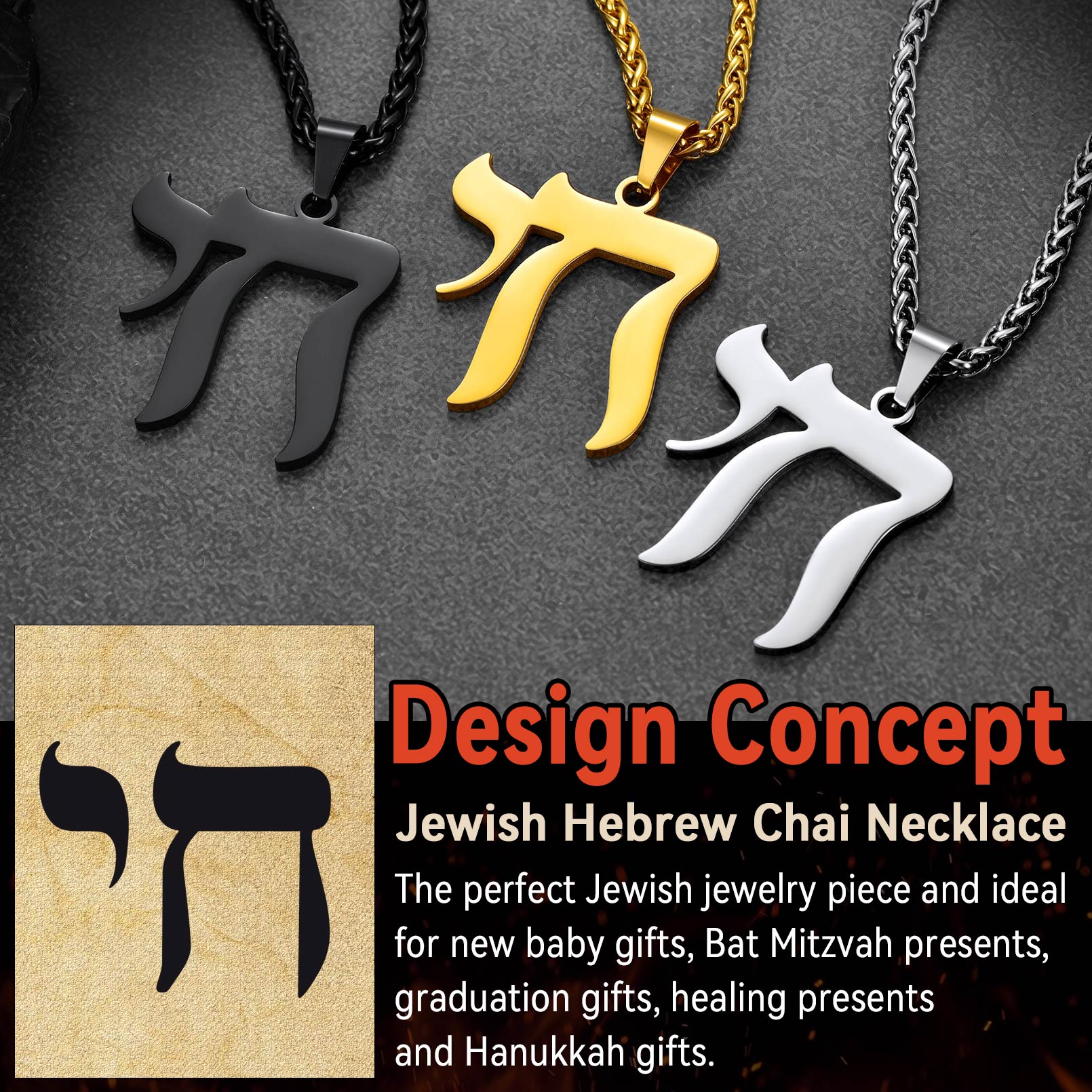 Hebrew Chai Letters Amulet Pendant For Men