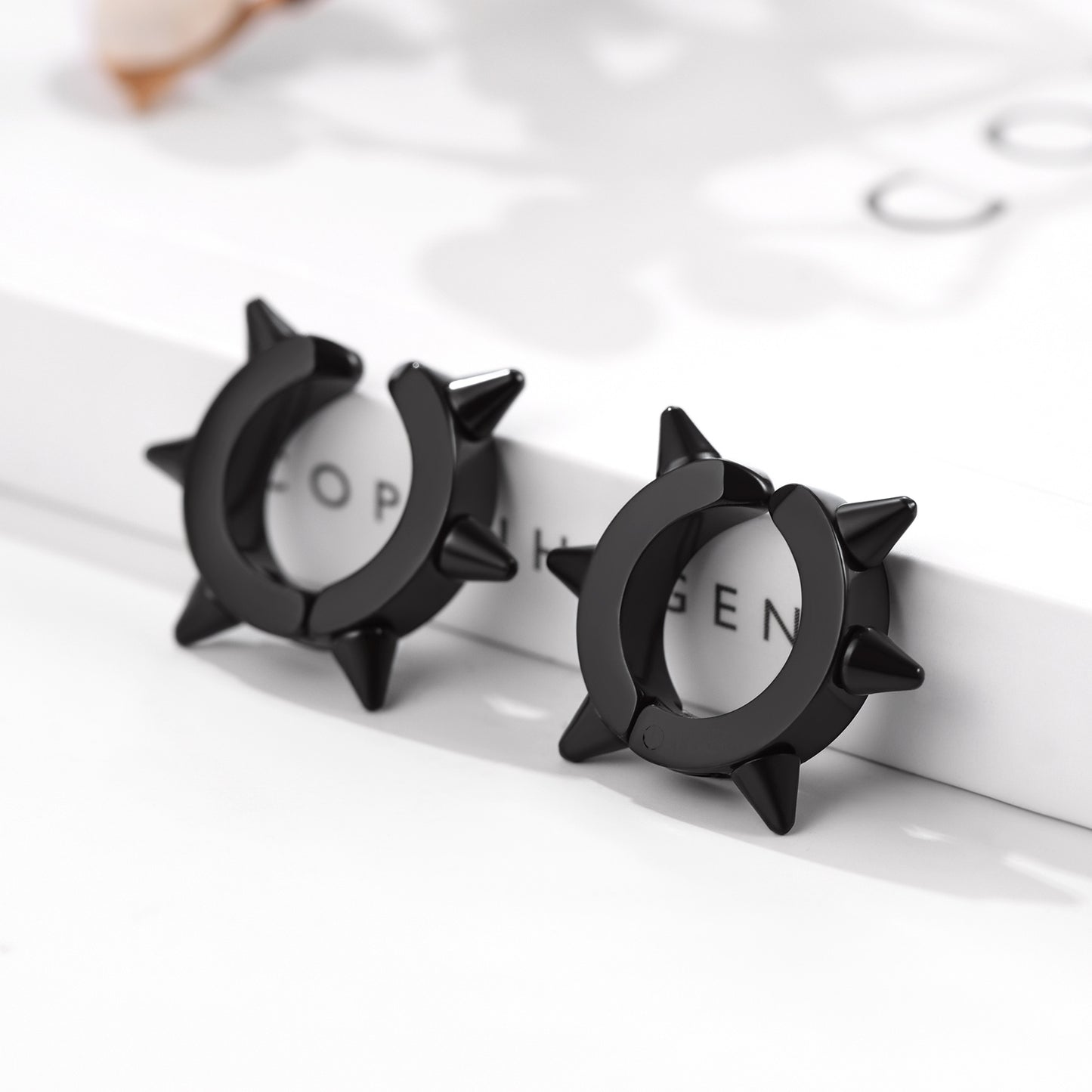 Black hedgehog ear clip earrings, unique design