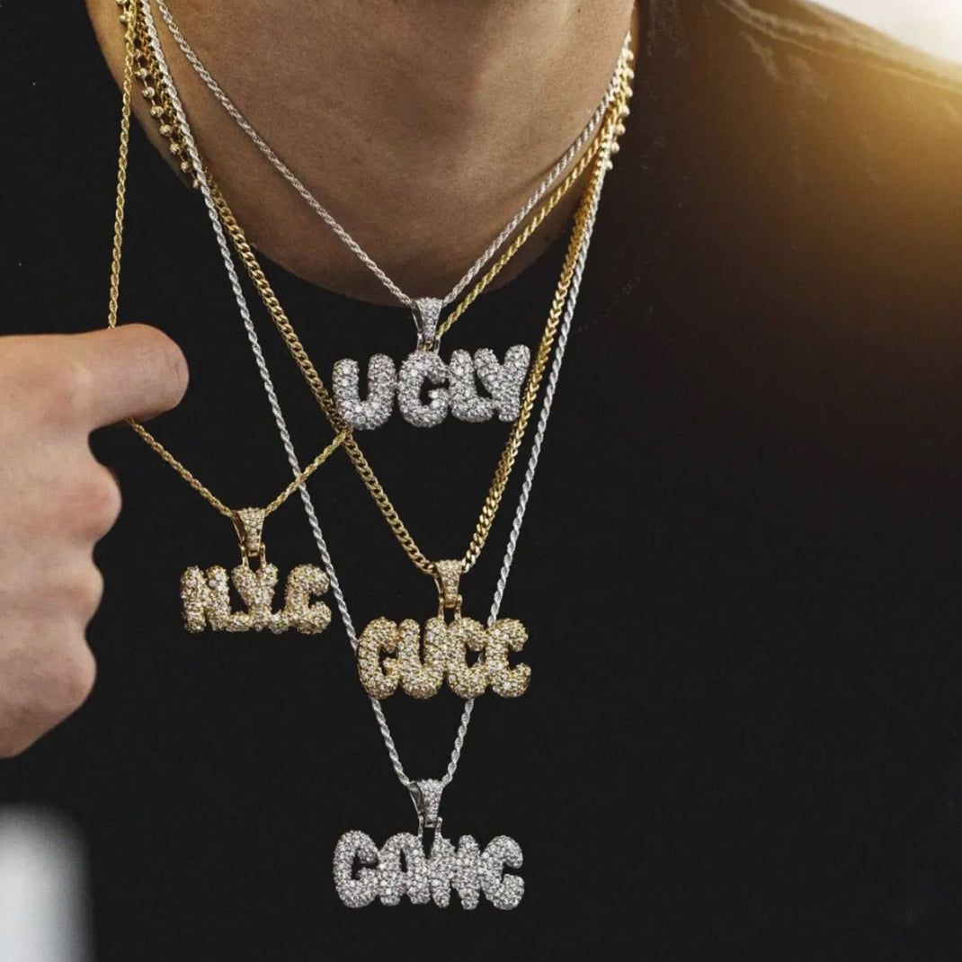 Hip Hop CZ Custom 3 Initials Letter Pendant for Men