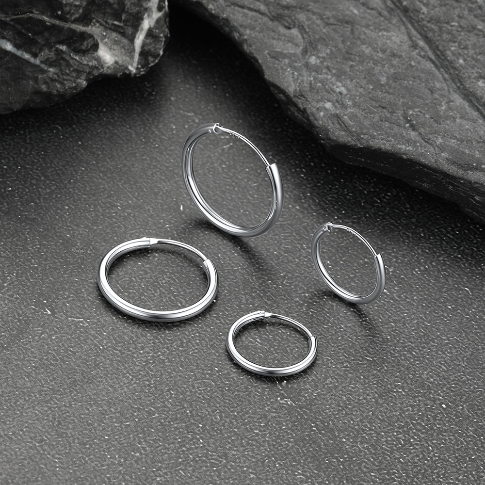 Classic Sterling Silver Hollow Hoop Earrings for Men Women