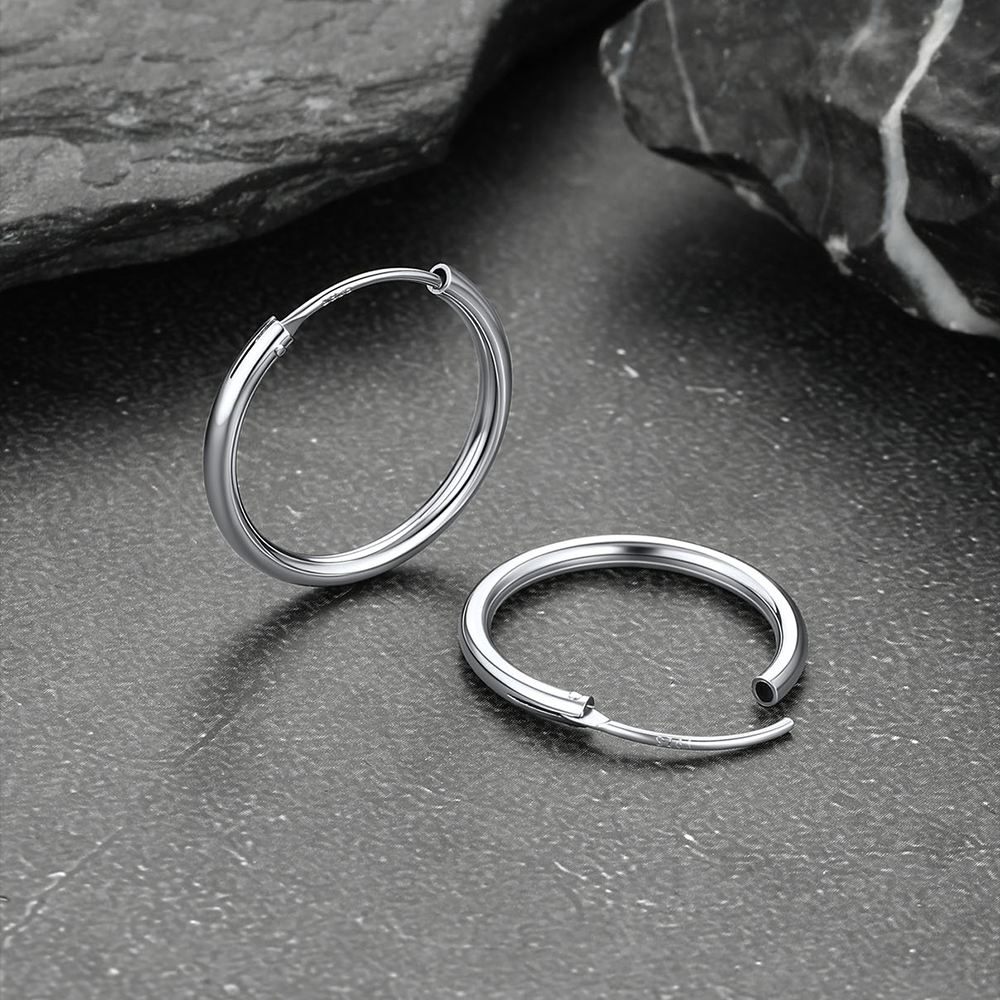 Classic Sterling Silver Hollow Hoop Earrings for Men Women