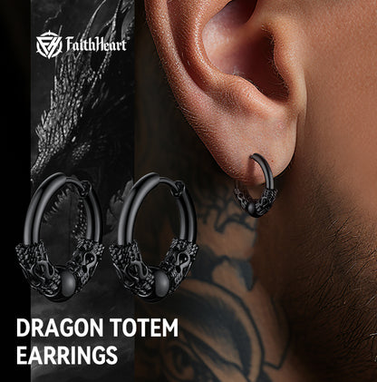 Punk Dragon Totem Huggie Hoop Earrings For Men