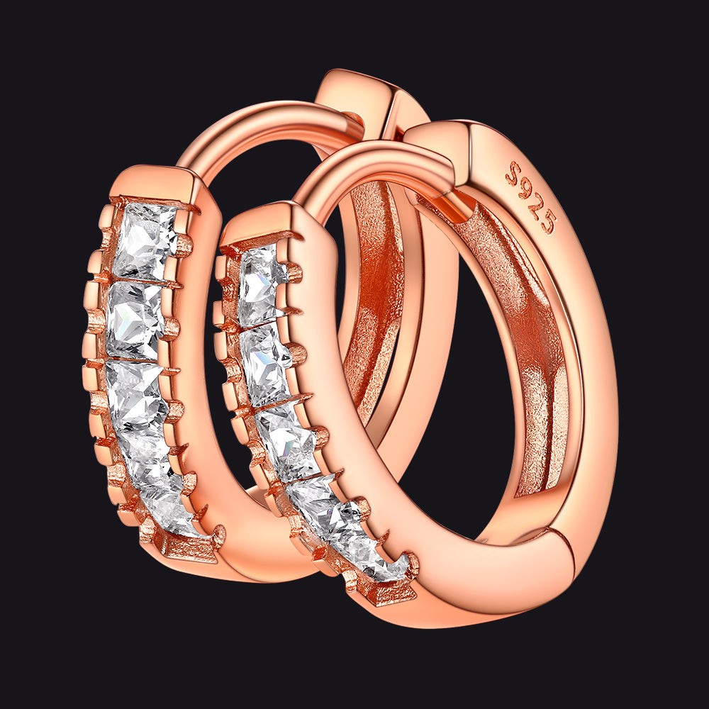 S925 Silver CZ Huggie Small Hoop Earrings for Men