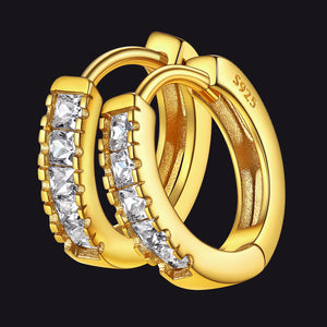 S925 Silver CZ Huggie Small Hoop Earrings for Men