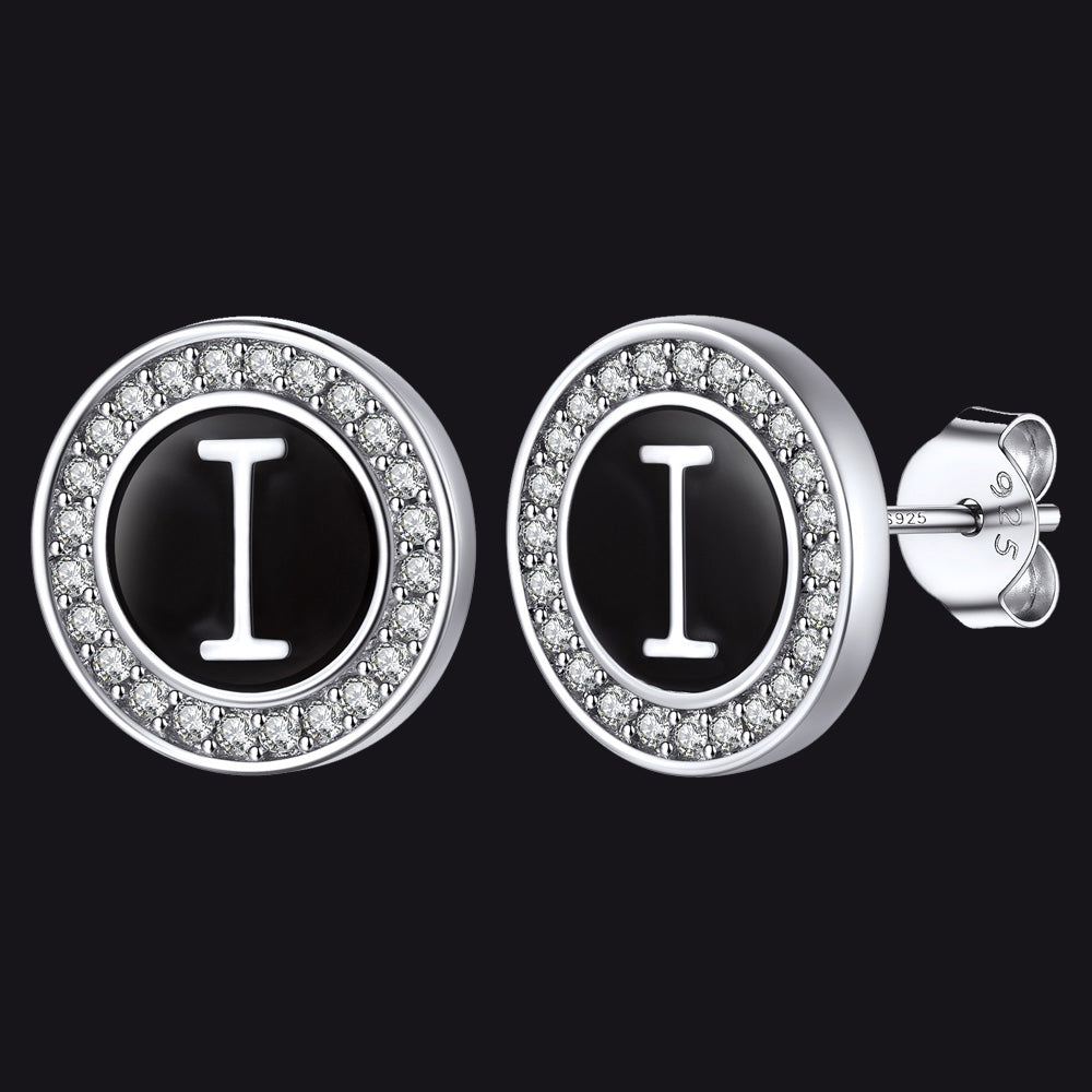 A-Z Initial Letter CZ Sterling Silver Stud Earrings FaithHeart