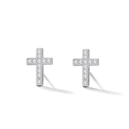 FaithHeart Silver CZ Cross Stud Earrings for Men Women FaithHeart