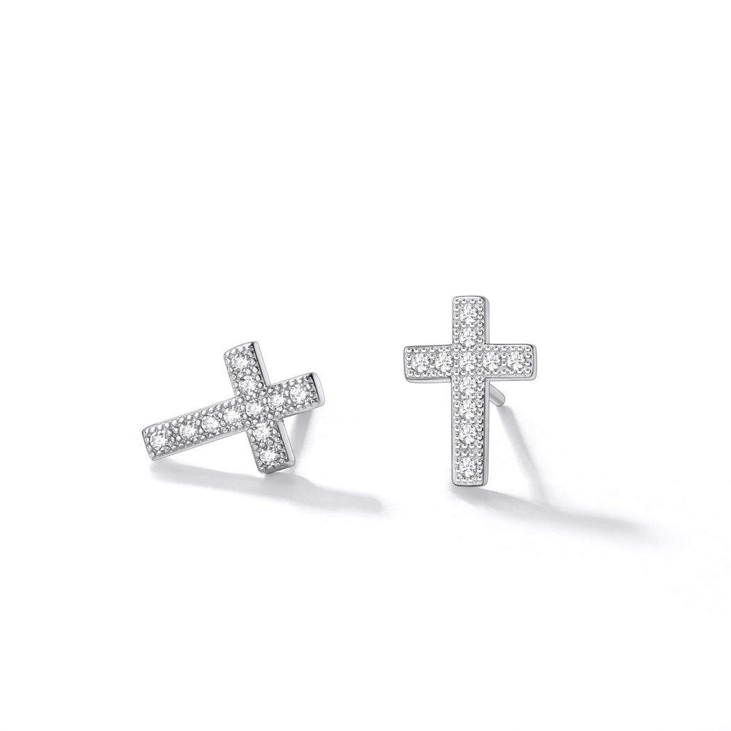 FaithHeart Silver CZ Cross Stud Earrings for Men Women FaithHeart