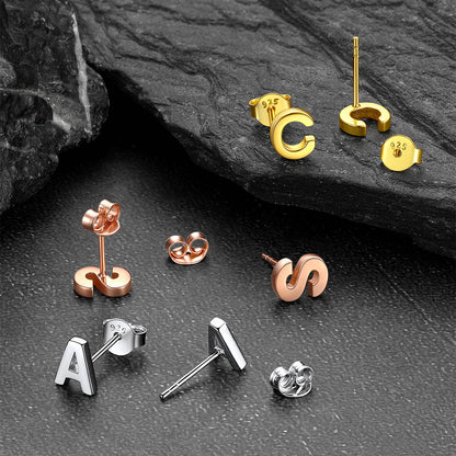 Sterling Silver Tiny A-Z Initial Letter Stud Earrings for Women Baby Men