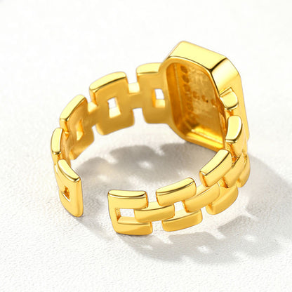 Cubic Zirconia Initial Letter Adjustable Chain Signet Rings for Women Men