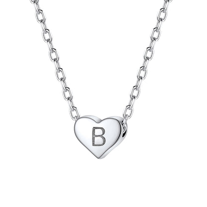Initial B Heart Charm Necklace in Sterling Silver