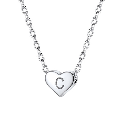 Initial C Heart Charm Necklace in Sterling Silver