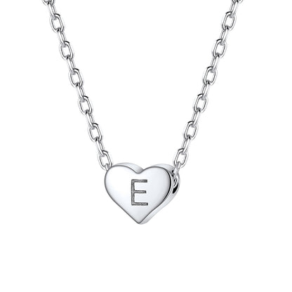Initial E Heart Charm Necklace in Sterling Silver