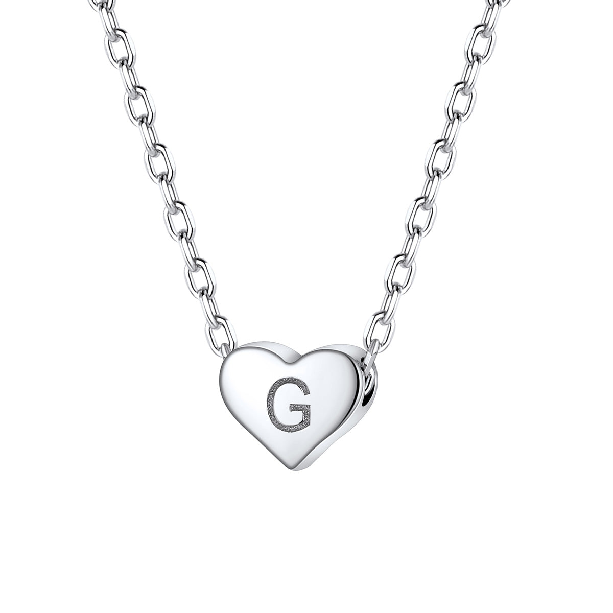 Initial G Heart Charm Necklace in Sterling Silver