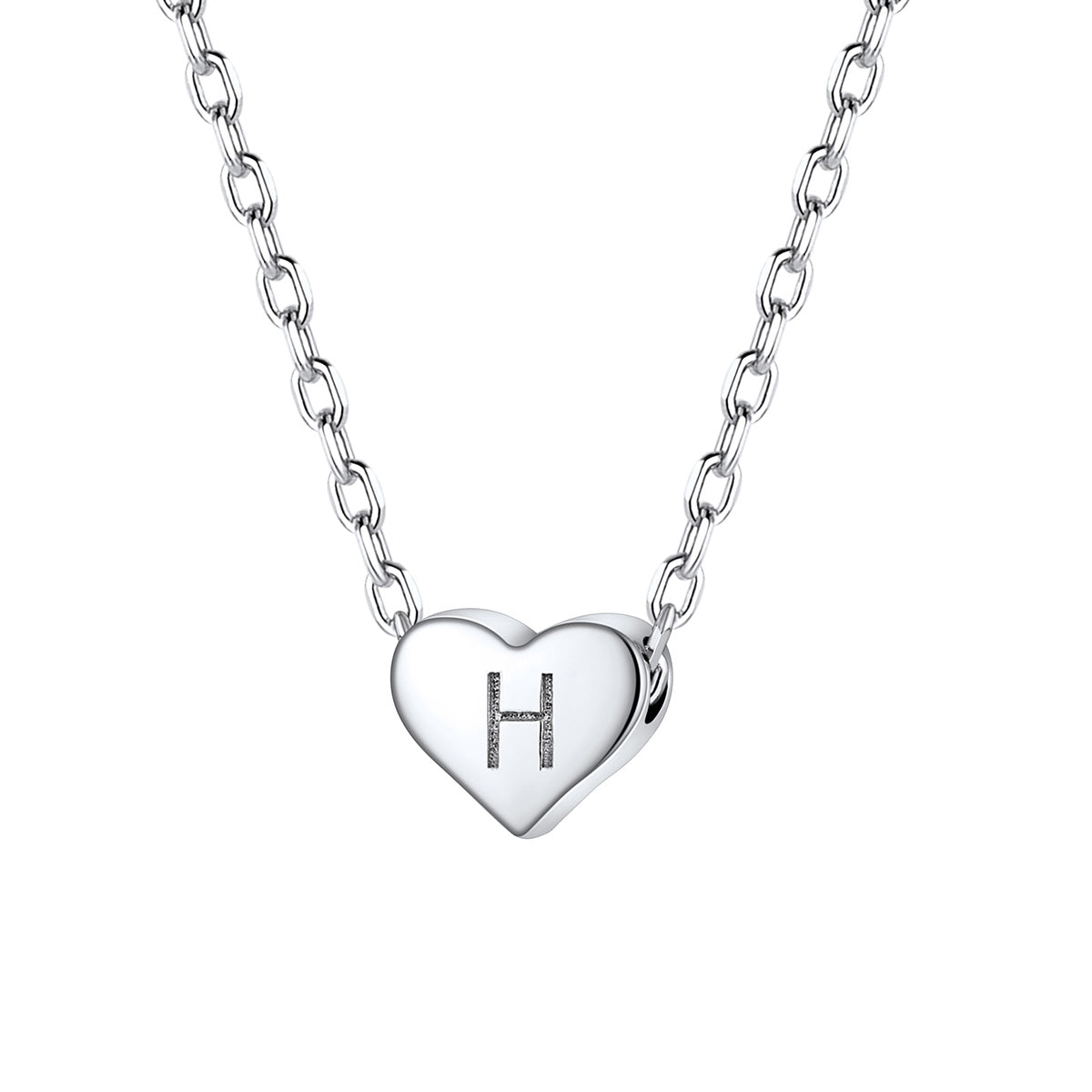 Initial H Heart Charm Necklace in Sterling Silver