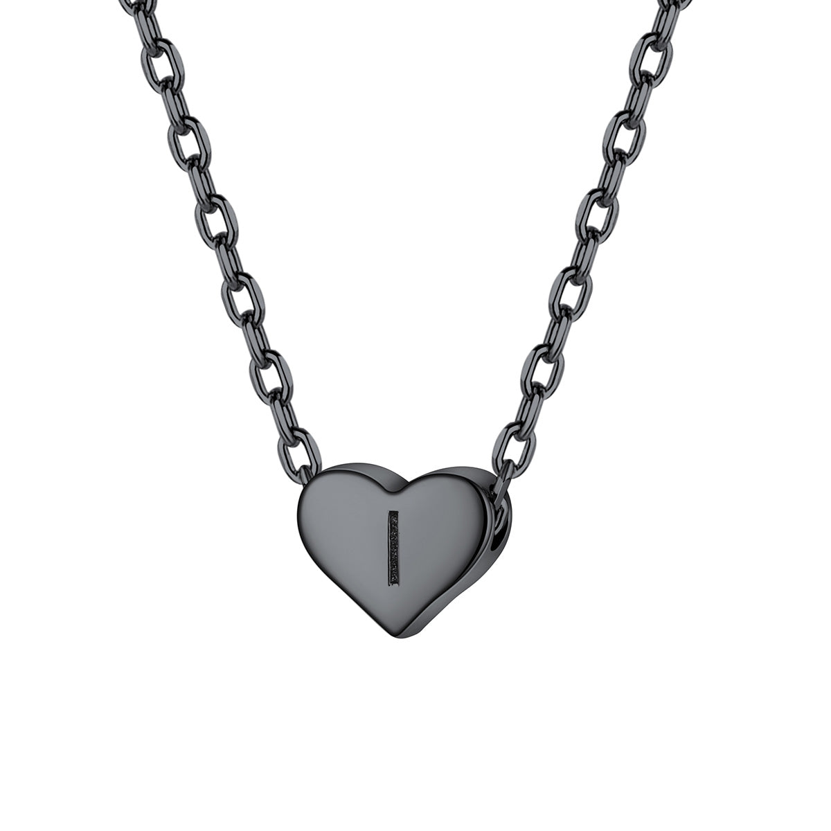 Initial I Heart Charm Necklace Black Plated