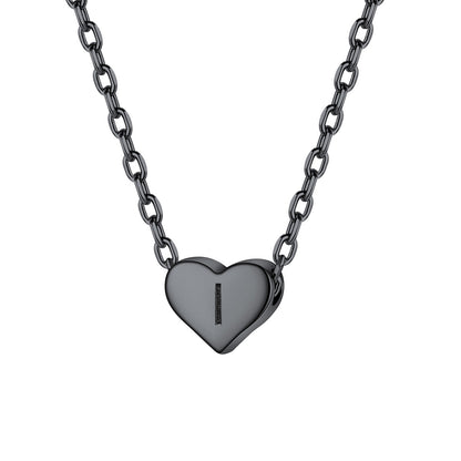 Initial I Heart Charm Necklace Black Plated