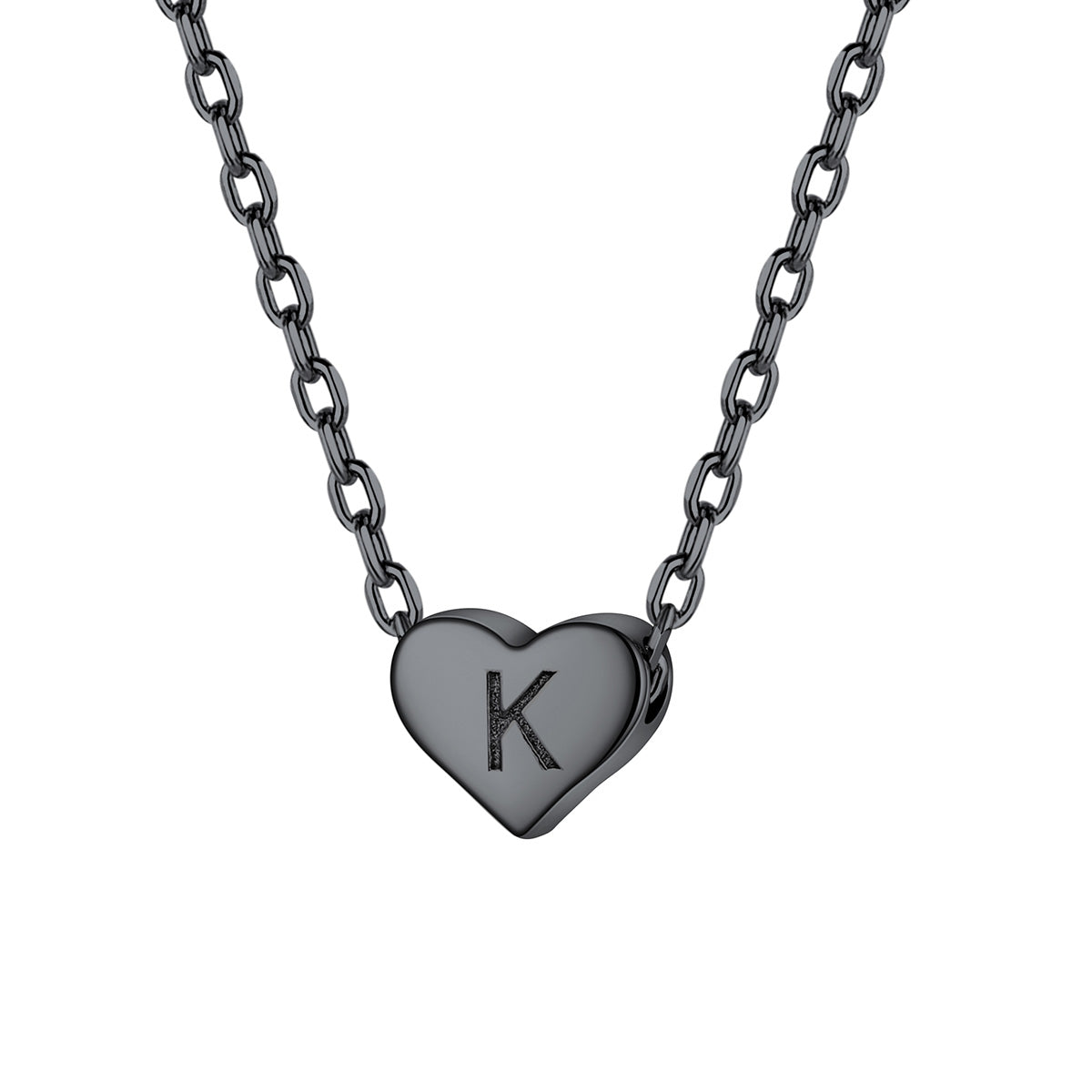 Initial K Heart Charm Necklace Black Plated