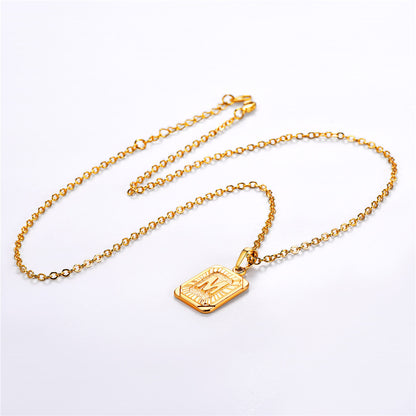Initial M Letter Dog Tag Necklace for Men