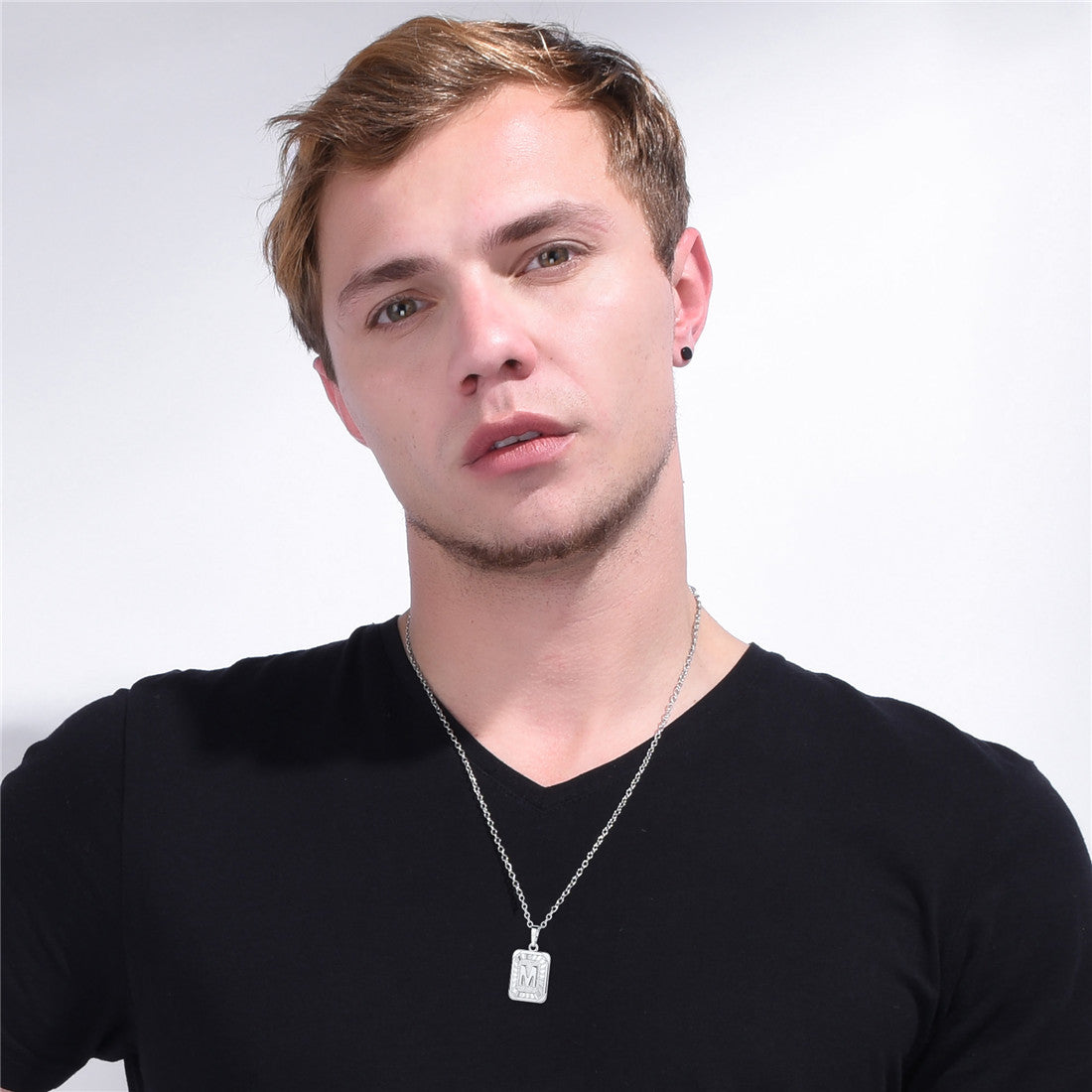Initial M Letter Dog Tag Necklace for Men