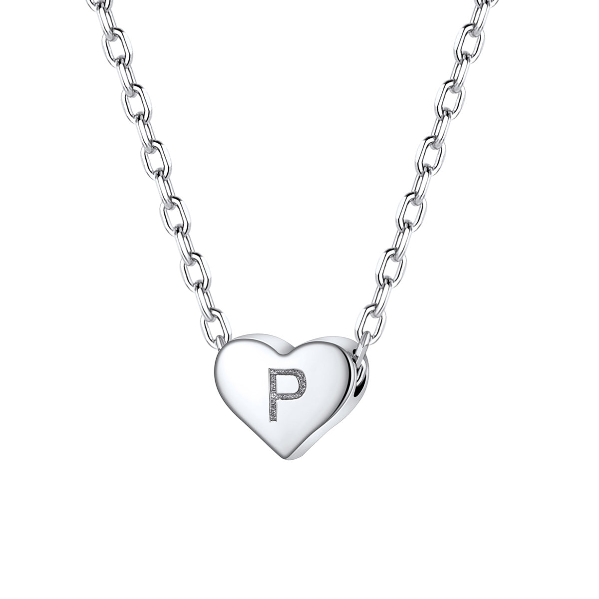 Initial P Heart Charm Necklace in Sterling Silver