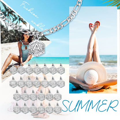 Initials A-Z Figaro Chain Ankle Beach Jewelry