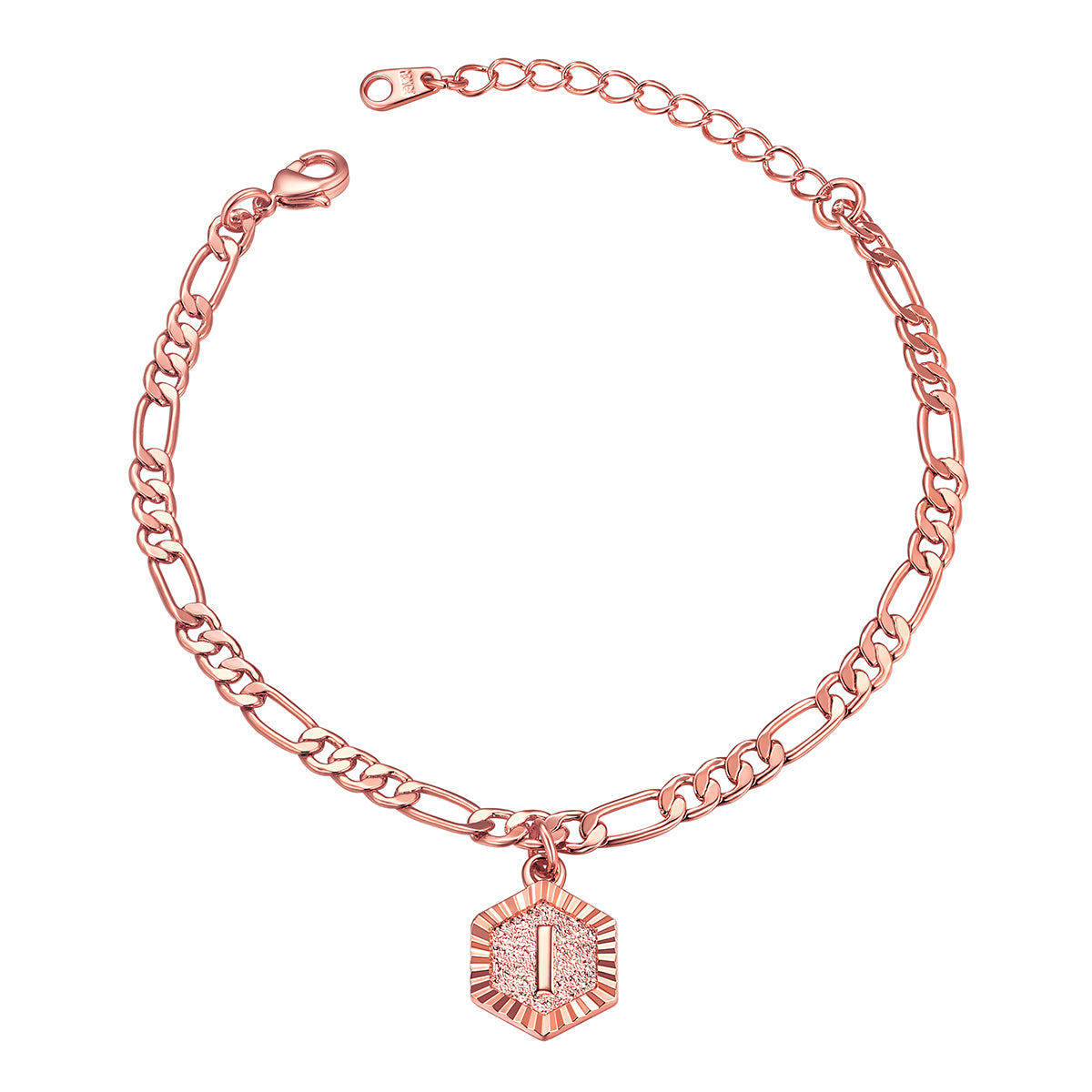Rose Gold Letter I Figaro Chain Ankle Bracelet For Women