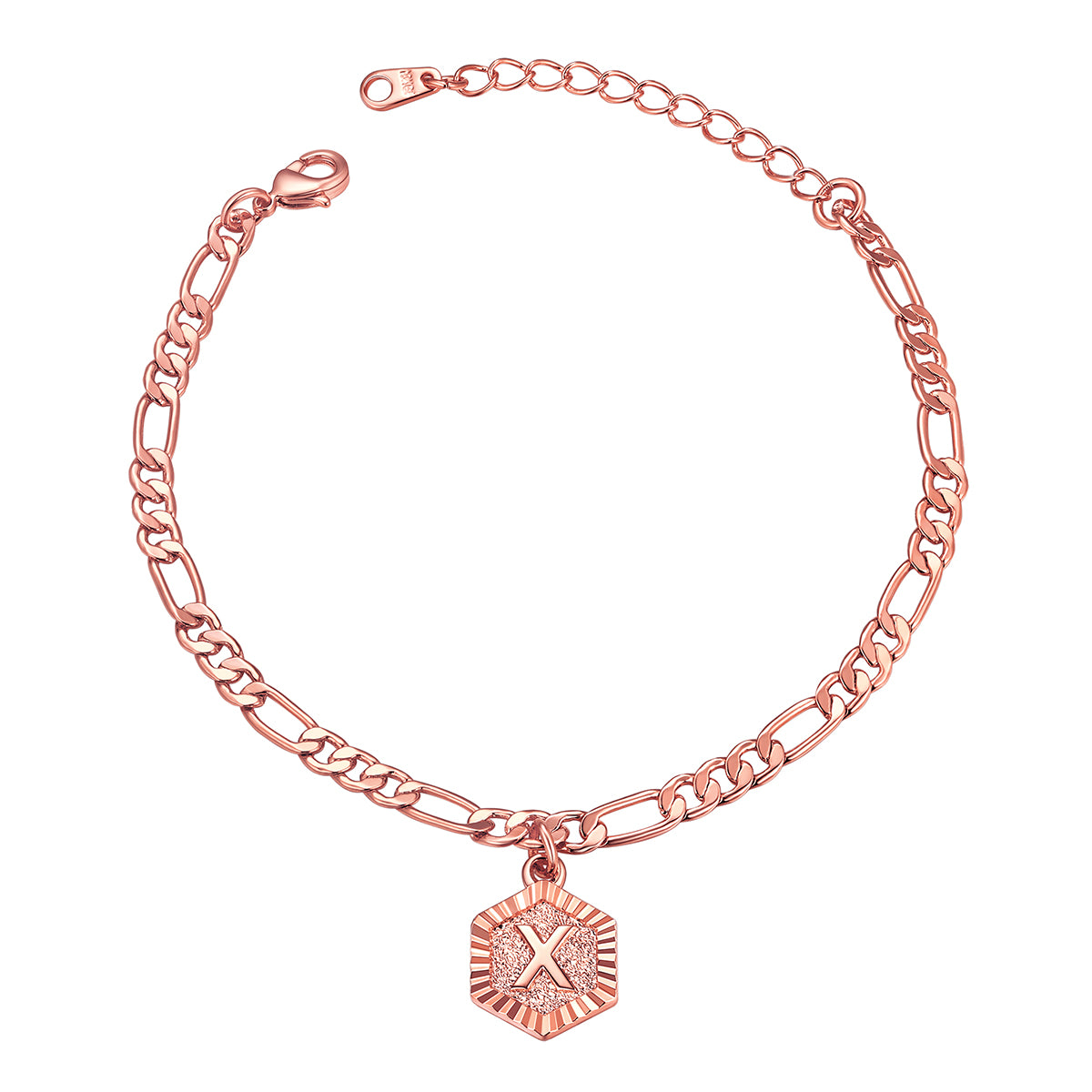 Rose Gold Letter X Figaro Chain Ankle Bracelet For Women
