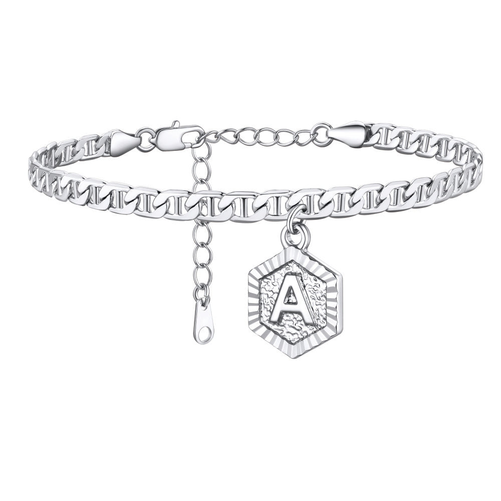 Initials A-Z Chain Link Ankle Bracelet Gift for Women Men