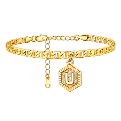 Initials A-Z Chain Link Ankle Bracelet Gift for Women Men