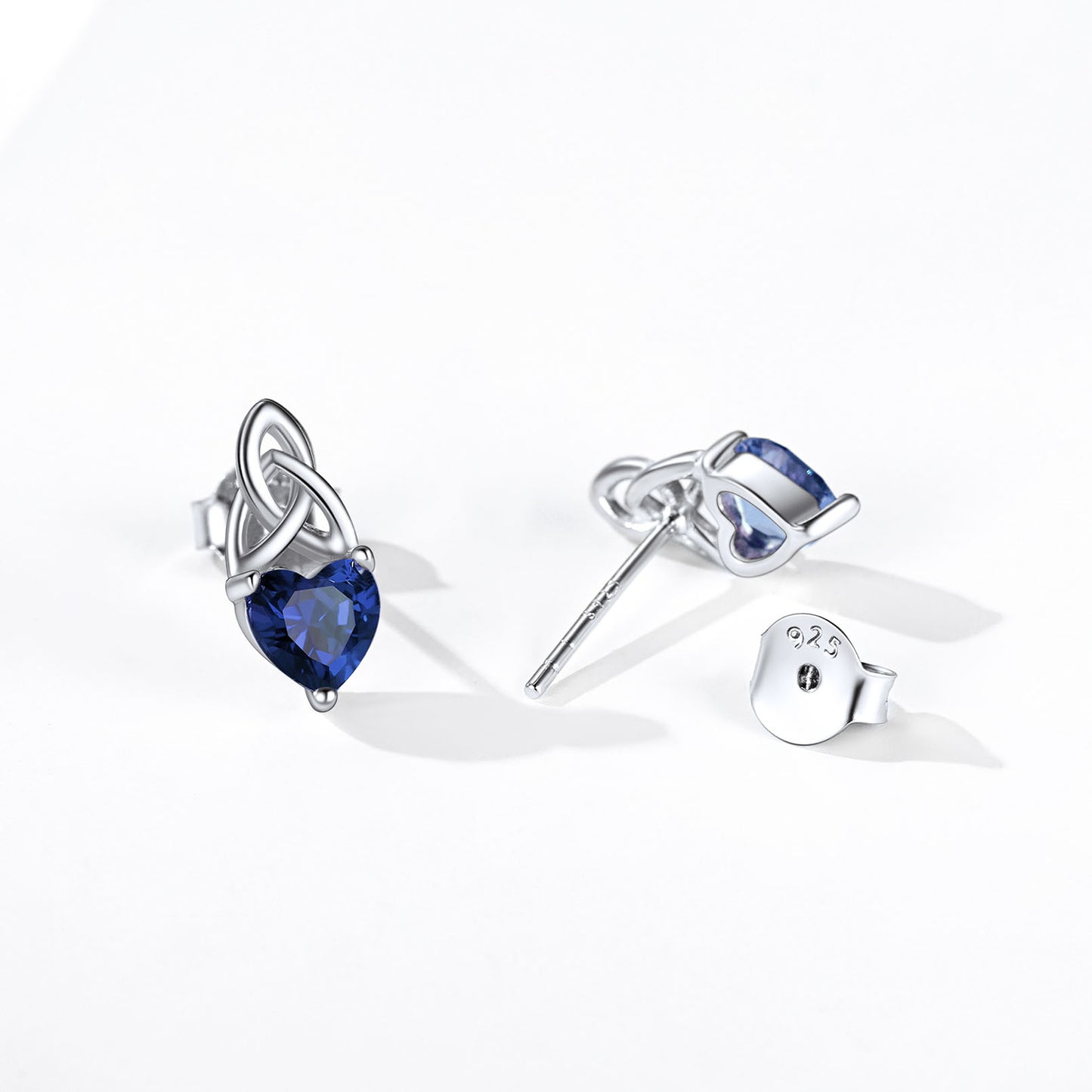 Sterling Silver Irish Celtic Trinity Knot Birthstone Stud Earrings for Women