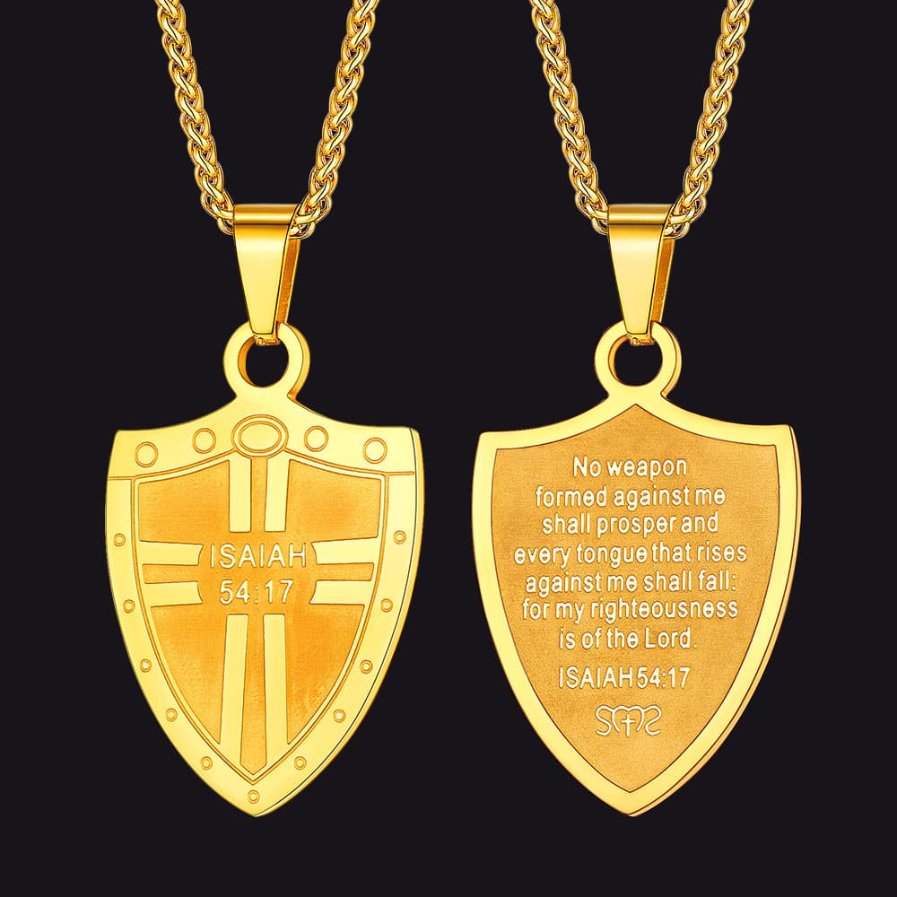 Isaiah 54:17 Cross Shield Necklace