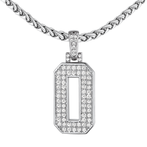 White Gold CZ Jersey Number 0 Necklace, Stainless Steel