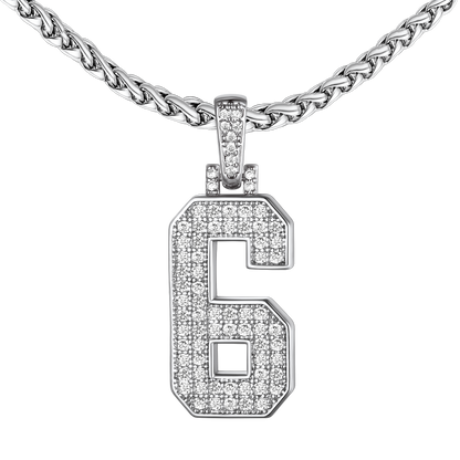 White Gold CZ Jersey Number Chain Necklace For Men Women