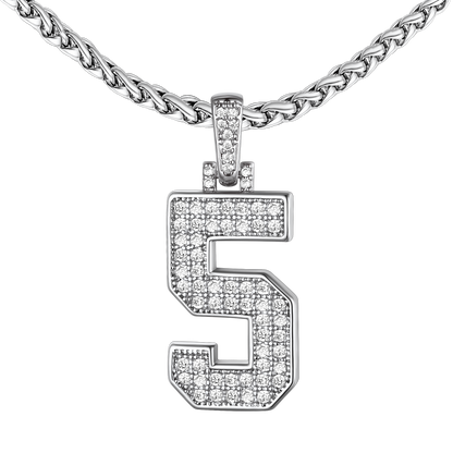 White Gold CZ Jersey Number Chain Necklace For Men Women